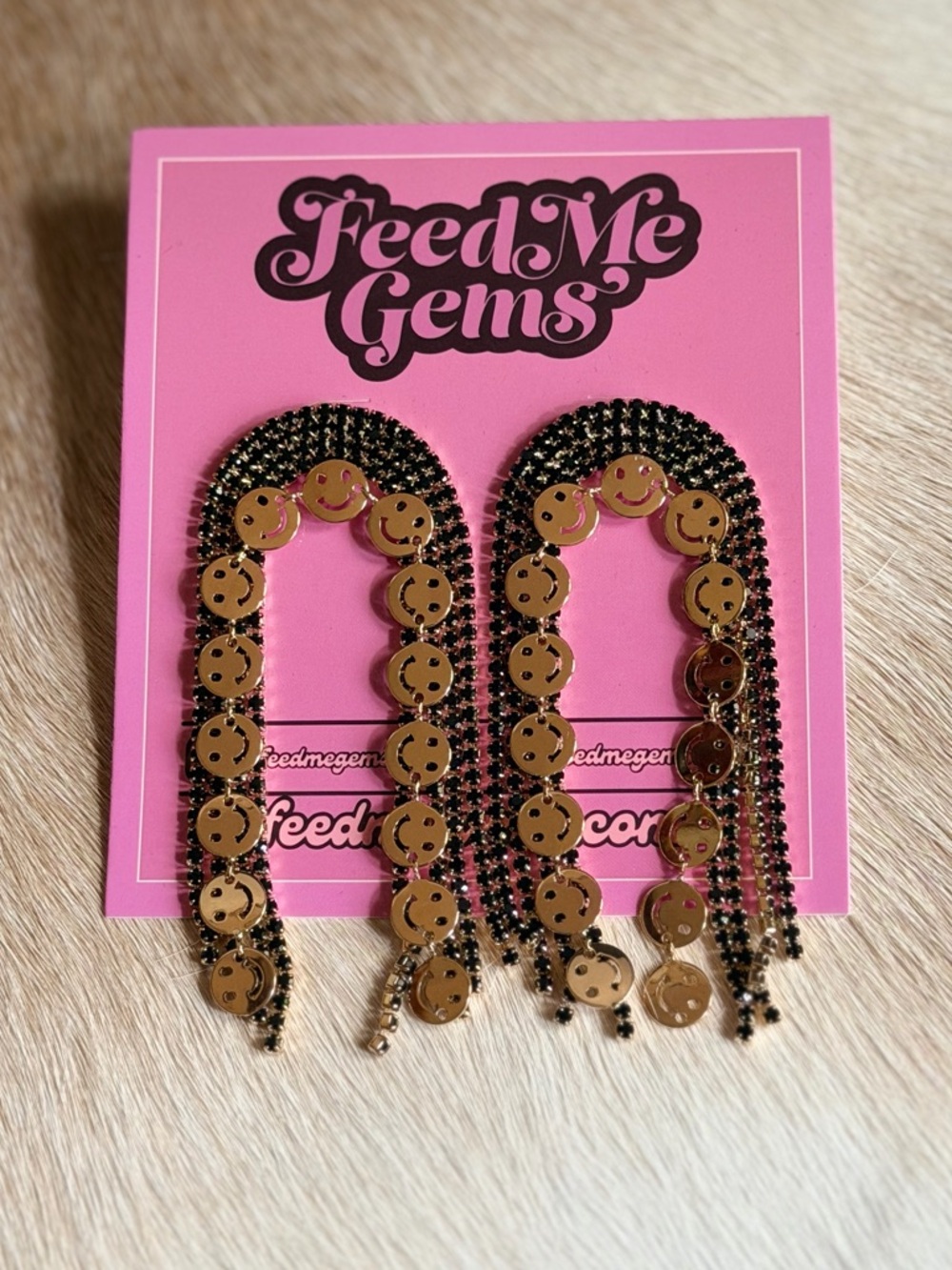 NWT FMG Smiley Earrings - Black